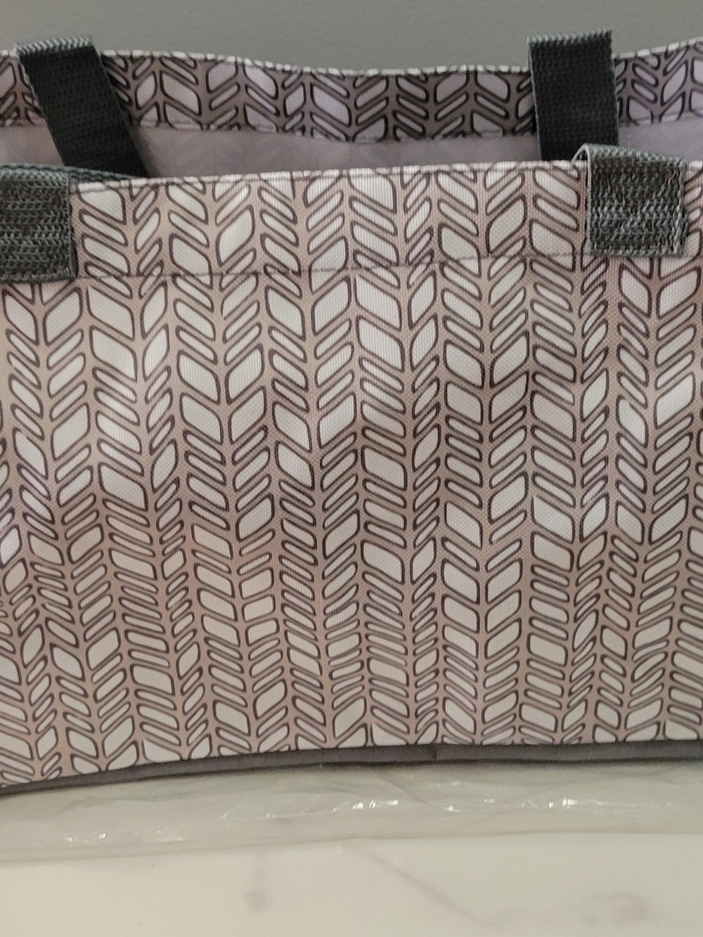 thirty-one Neutral Taupe Patterned Tote with Gray Handles